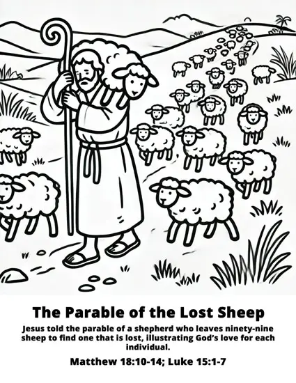 The Parable of the Lost Sheep Bible Coloring Page -Free - Coloring With ...