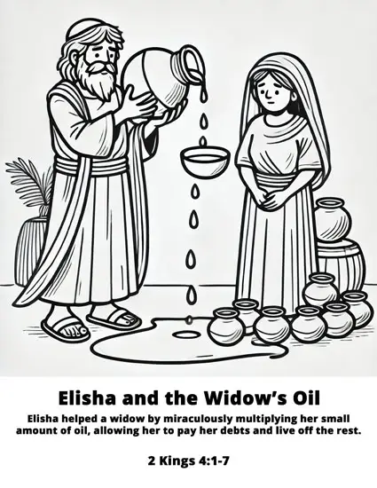 Elisha and the Widow’s Oil Bible Coloring Page -Free - Coloring With Faith