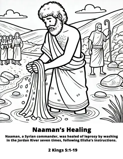 Naaman’s Healing Bible Coloring Page -Free - Coloring With Faith